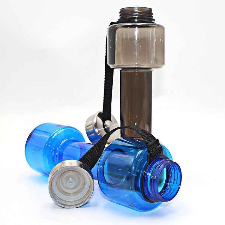 700ml Creative Dumbbell Shape Sports Drinking Water Bottle - Transparent Black-13