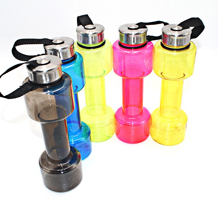 700ml Creative Dumbbell Shape Sports Drinking Water Bottle - Transparent Black-14