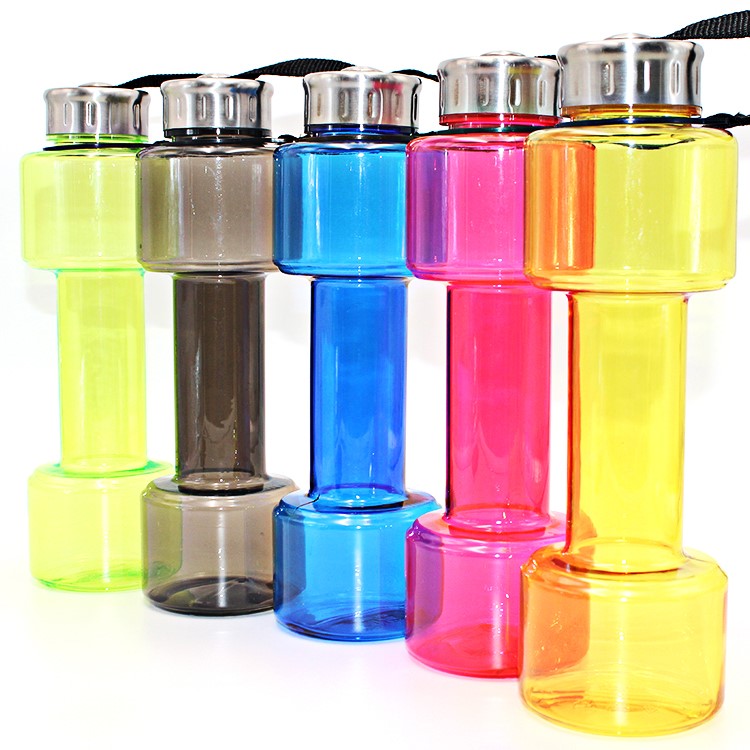 700ml Creative Dumbbell Shape Sports Drinking Water Bottle - Transparent Black-16