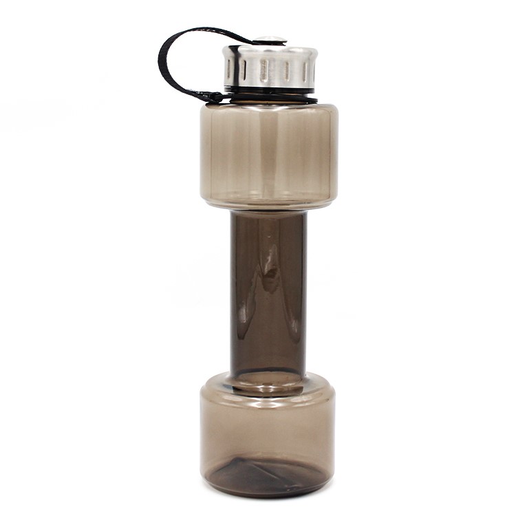 700ml Creative Dumbbell Shape Sports Drinking Water Bottle - Transparent Black-2