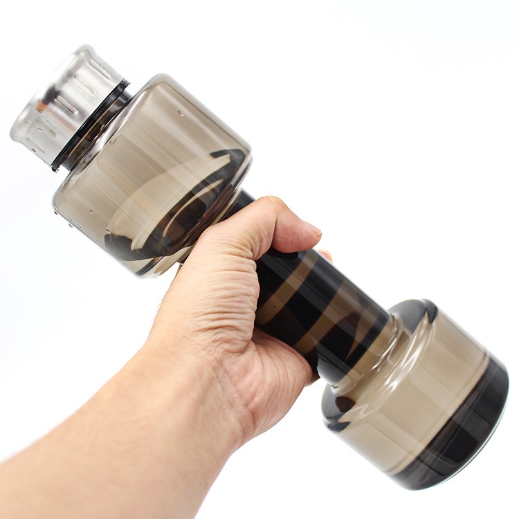 700ml Creative Dumbbell Shape Sports Drinking Water Bottle - Transparent Black-3