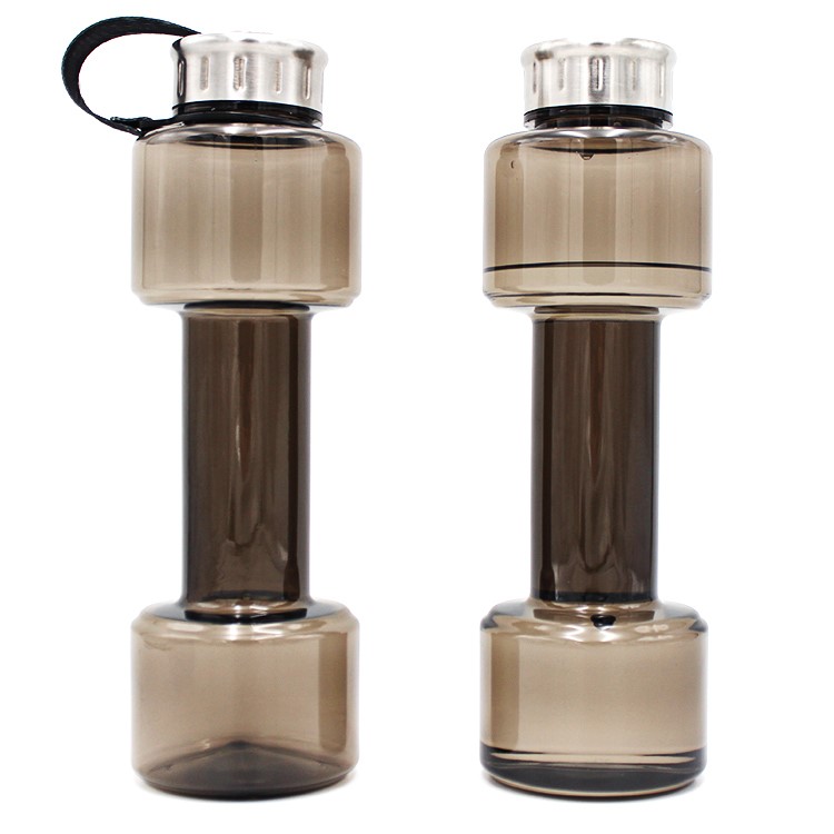 700ml Creative Dumbbell Shape Sports Drinking Water Bottle - Transparent Black-9