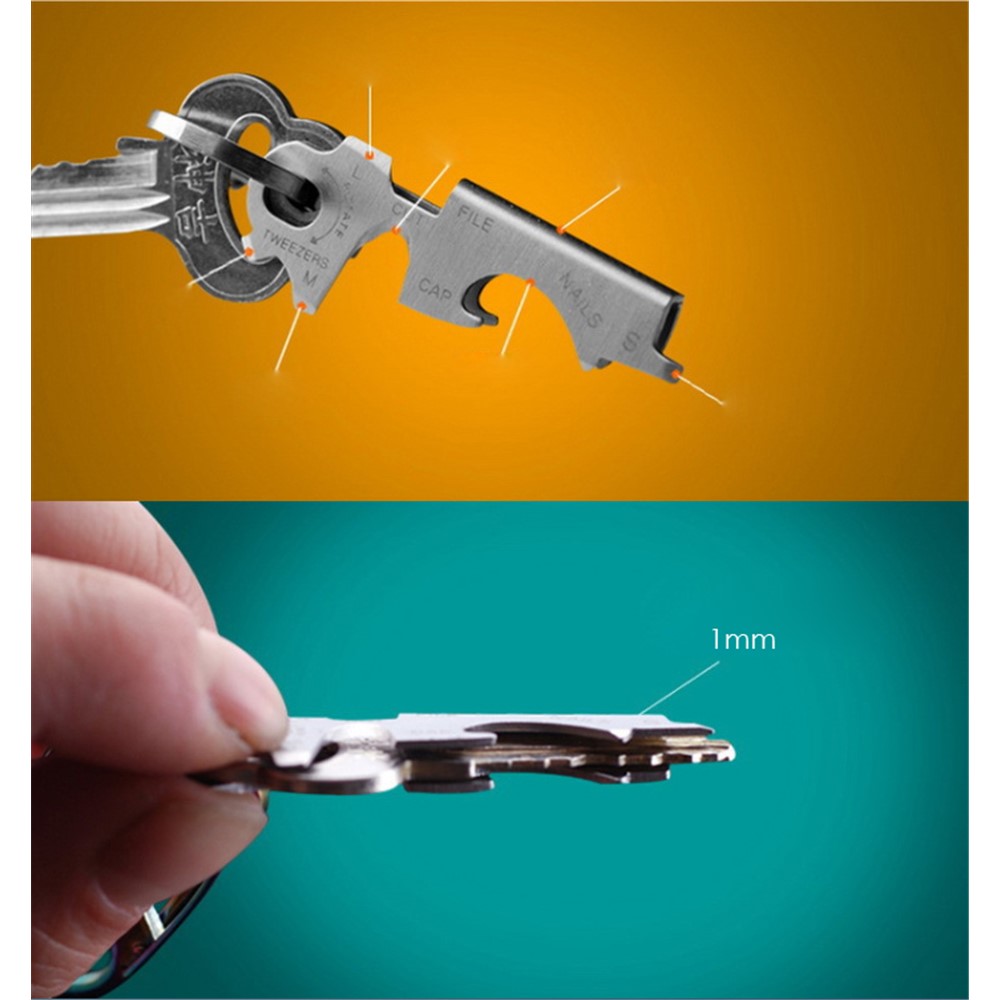 2 Pcs AOTU Portable 8-in-1 True Utility KeyTool with Hook Bottle Opener Screwdriver Nail File Multi-Tool Set-4