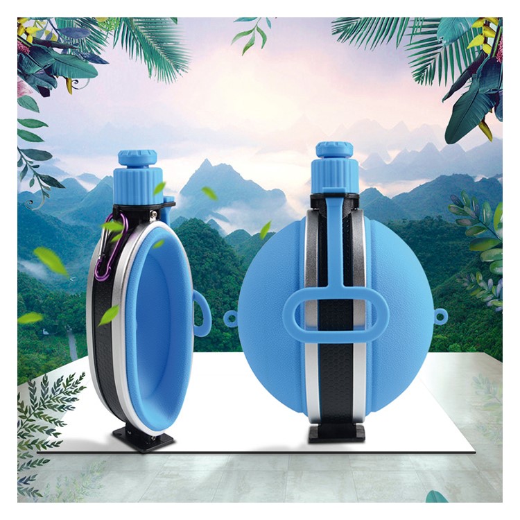 CTSMART Creative 580ml Food Grade Silicone Kettle Water Jug Foldable Outdoor Water Bottle with Compass - Blue-1