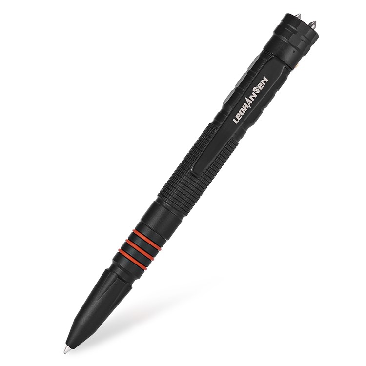 LEOHANSEN Tungsten Steel Tactical Pen Glass Breaker Tool with LED Flashlight Protection Security - Black-2