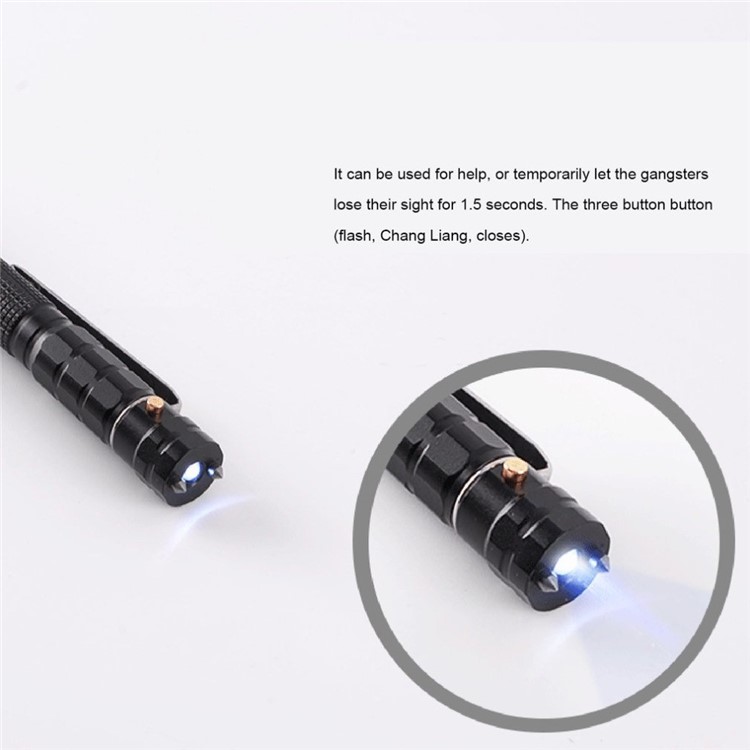 LEOHANSEN Tungsten Steel Tactical Pen Glass Breaker Tool with LED Flashlight Protection Security - Black-6