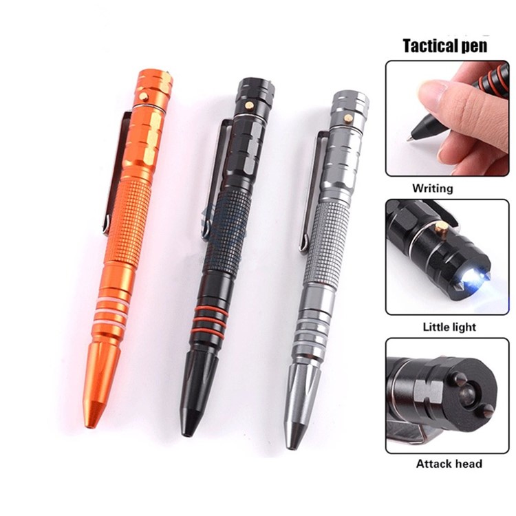LEOHANSEN Tungsten Steel Tactical Pen Glass Breaker Tool with LED Flashlight Protection Security - Black-8