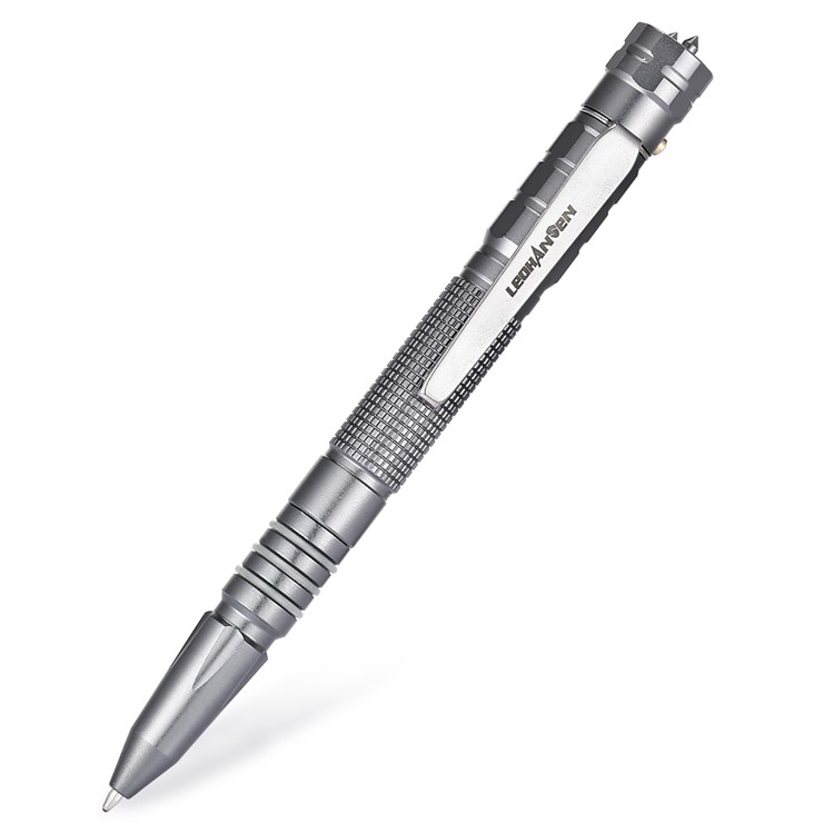 LEOHANSEN Multi-functional Tungsten Steel Tactical Pen Tool with LED Torch Protection Security - Silver-1