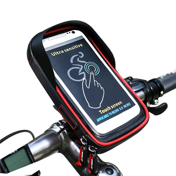 WHEEL UP 6-inch Nylon Cycling Bag Waterproof Touch Screen Navigation Stand Bag - Black / Red