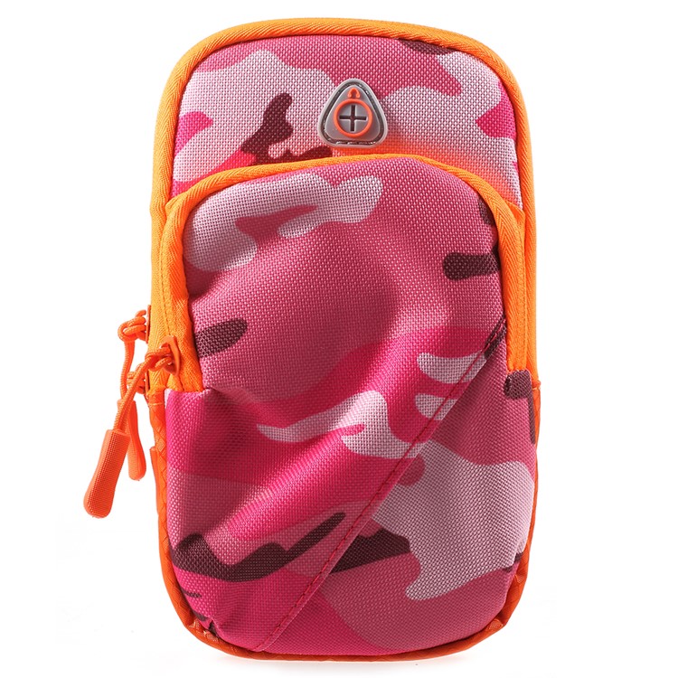 Outdoors Sports Camouflage Pattern Armband Large Capacity Zipper Bag with Earphone Hole for iPhone 8 / 7 4.7 inch etc. - Rose-1