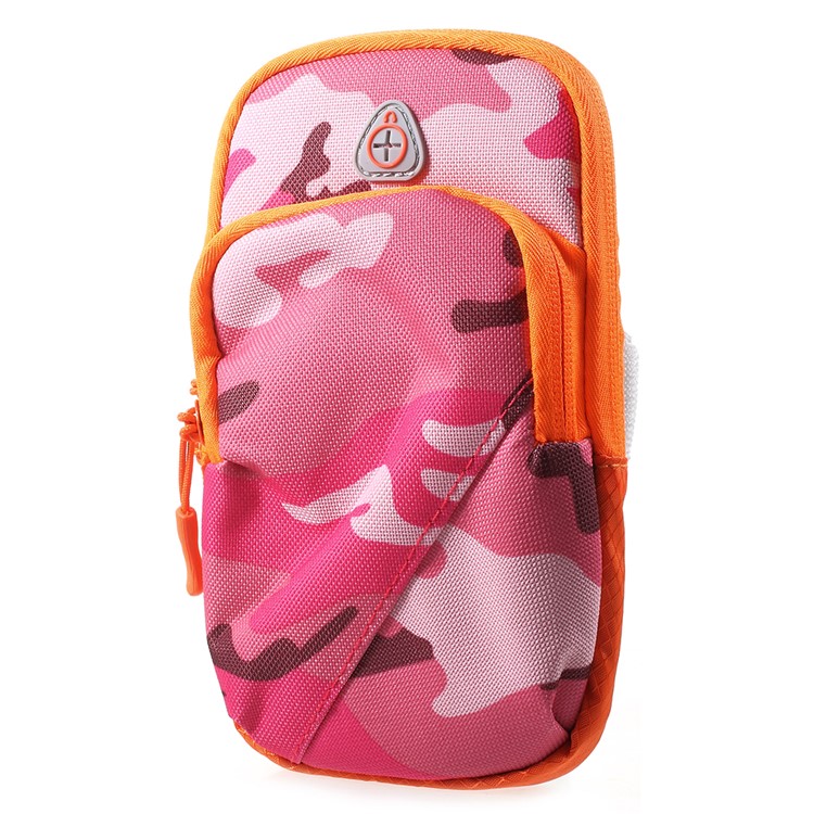 Outdoors Sports Camouflage Pattern Armband Large Capacity Zipper Bag with Earphone Hole for iPhone 8 / 7 4.7 inch etc. - Rose-2