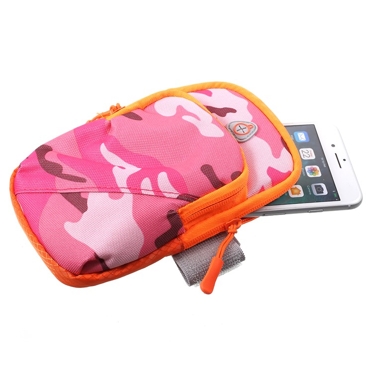 Outdoors Sports Camouflage Pattern Armband Large Capacity Zipper Bag with Earphone Hole for iPhone 8 / 7 4.7 inch etc. - Rose-4