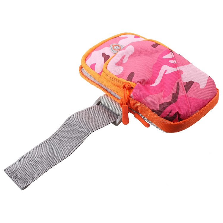 Outdoors Sports Camouflage Pattern Armband Large Capacity Zipper Bag with Earphone Hole for iPhone 8 / 7 4.7 inch etc. - Rose-5