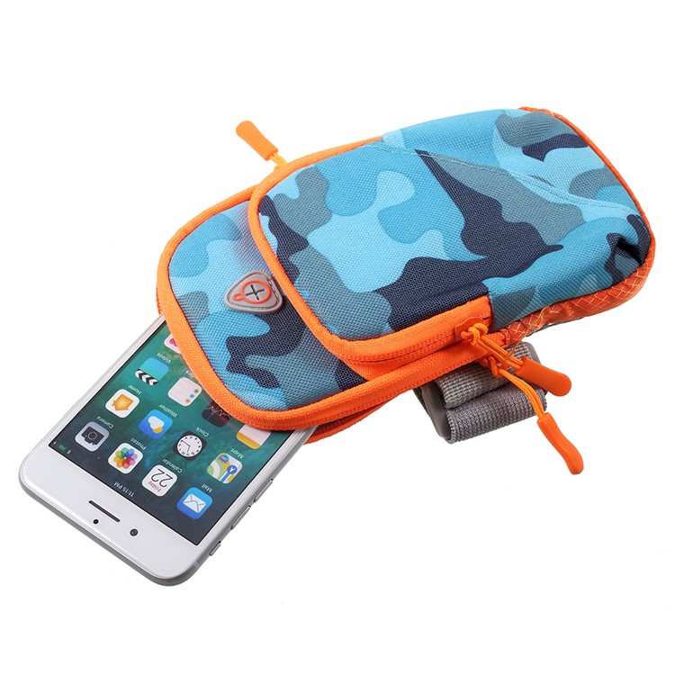 Portable Sports Camouflage Pattern Zipper Armband Phone Case with Earphone Hole for iPhone 8 / 7 4.7 inch etc. - Blue-5