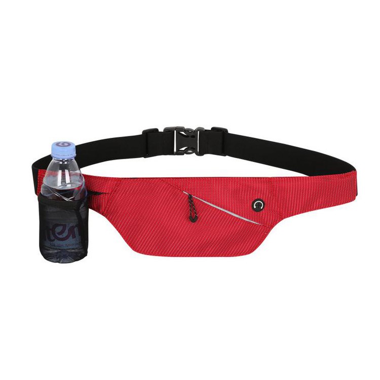Multi-function Lightweight Pouch Bag Adjustable Sports Waist Bag with Bottle Mesh Pocket - Red-1