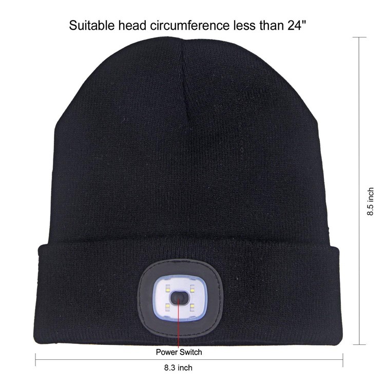 Unisex Rechargeable 4 LED Knitted Beanie Hat for Camping, Fishing, etc. - Black-5