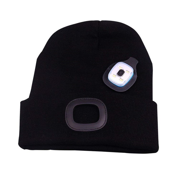 Unisex Rechargeable 4 LED Knitted Beanie Hat for Camping, Fishing, etc. - Black-6
