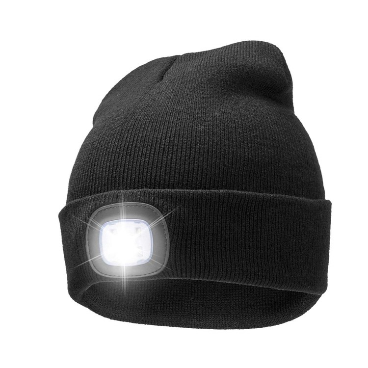 Unisex Rechargeable 4 LED Knitted Beanie Hat for Camping, Fishing, etc. - Black-7