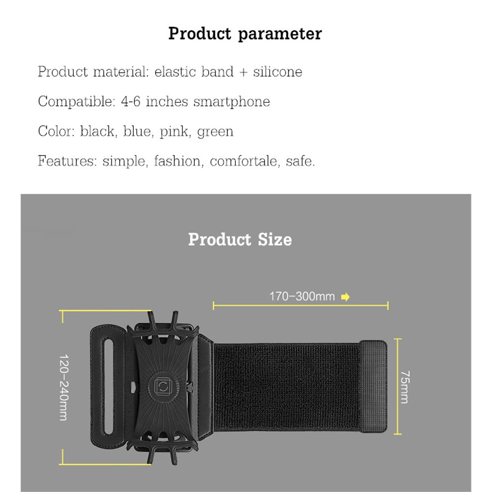 180-Grad Drehbarer Sport-Radfahren Laufender Mobiltelefonhalter-Handgelenkbandarmband Für 4-6 Zoll Telefon - Schwarz-2