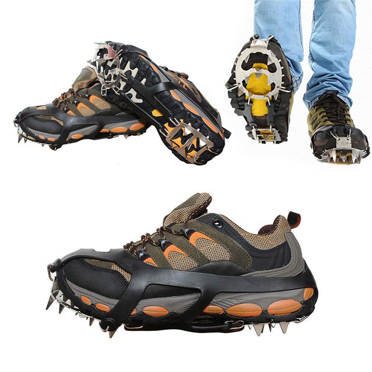 1 Pair Outdoor Ice Crampons 18 Teeth Steel Non-slip Shoe Cover Rock Climbing - Black / Size: L-1