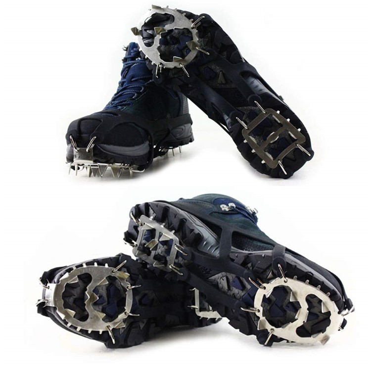 1 Pair Outdoor Ice Crampons 18 Teeth Steel Non-slip Shoe Cover Rock Climbing - Black / Size: L-4