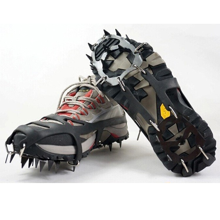 1 Pair Outdoor Ice Crampons 18 Teeth Steel Non-slip Shoe Cover Rock Climbing - Black / Size: L-7