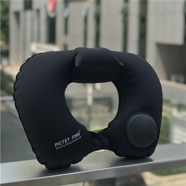 PICTET.FINO RH76 Inflatable Neck Pillow Portable Head Rest Pillow Cushion Travel Small U Shape Air Pillow Neckrest - Black-3