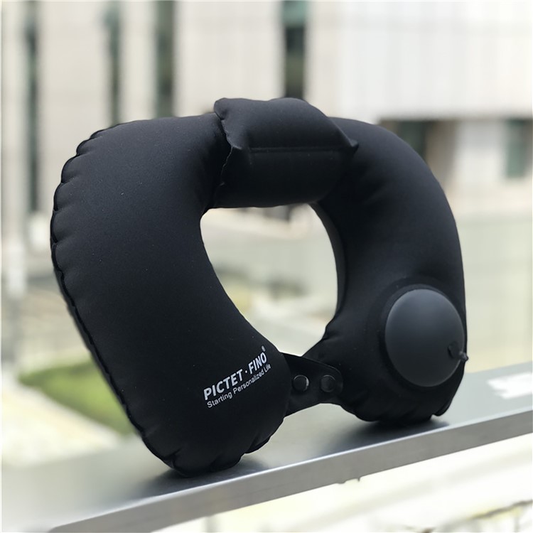 PICTET.FINO RH76 Inflatable Neck Pillow Portable Head Rest Pillow Cushion Travel Small U Shape Air Pillow Neckrest - Black-4