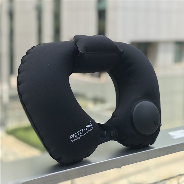 PICTET.FINO RH76 Inflatable Neck Pillow Portable Head Rest Pillow Cushion Travel Small U Shape Air Pillow Neckrest - Black-5