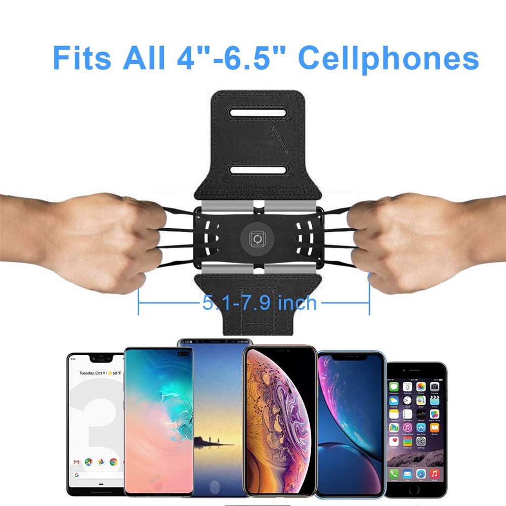 VUP Detachable Running Phone Armband Holder 360° Rotatable for Hiking Cycling Walking Jogging - Black-2