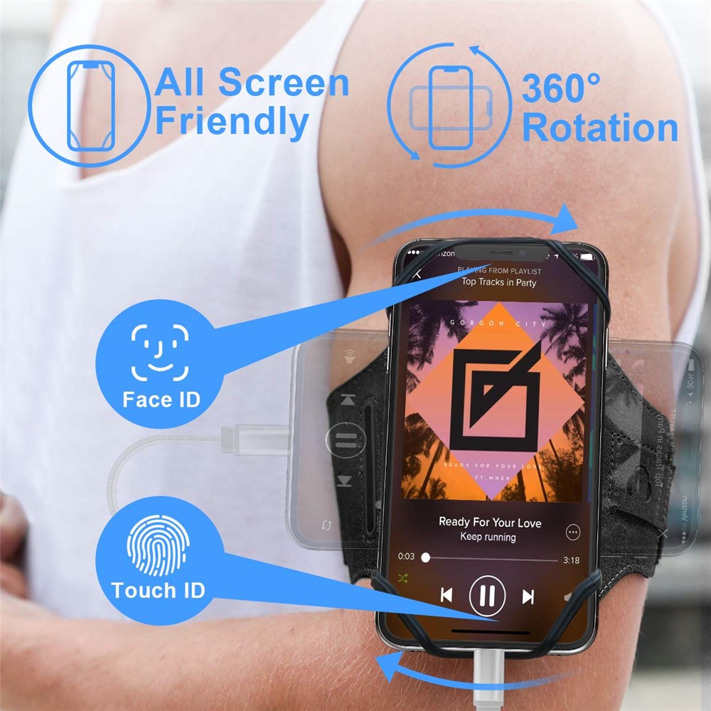 VUP Detachable Running Phone Armband Holder 360° Rotatable for Hiking Cycling Walking Jogging - Black-4