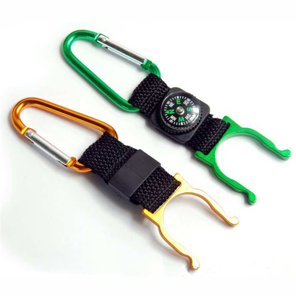 Outdoor Camping Sports Water Bottle Holder Carabiner Hook Buckle with Compass-2