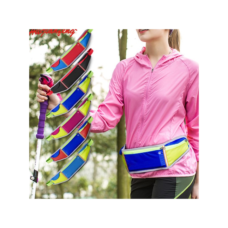 Multifunctional 3-pocket Sports Waist Bag for Running Climbing etc - Red / Baby Blue-2