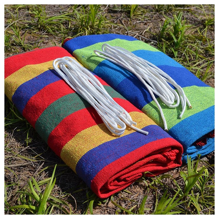 Outdoor Leisure Cotton Canvas Colorful Stripes Hammock 185x80cm - Red-19