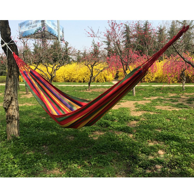 Outdoor Leisure Cotton Canvas Colorful Stripes Hammock 185x80cm - Red-3