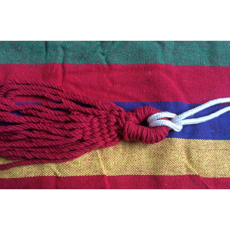 Outdoor Leisure Cotton Canvas Colorful Stripes Hammock 185x80cm - Red-7