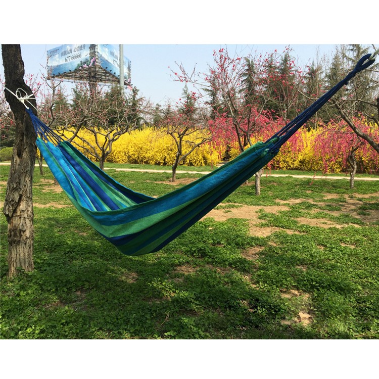 Outdoor Camping Leisure Colorful Stripes Canvas Hammock 185x80cm - Blue-1