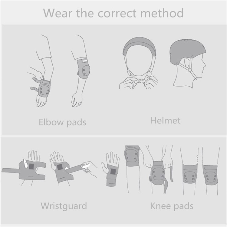 7Pcs/Set Adult / Child Protective Gear Sports Knees Elbows Wrists Head Support Protection Helmet Set for Skateboard Cycling Roller Skating - M Size-5