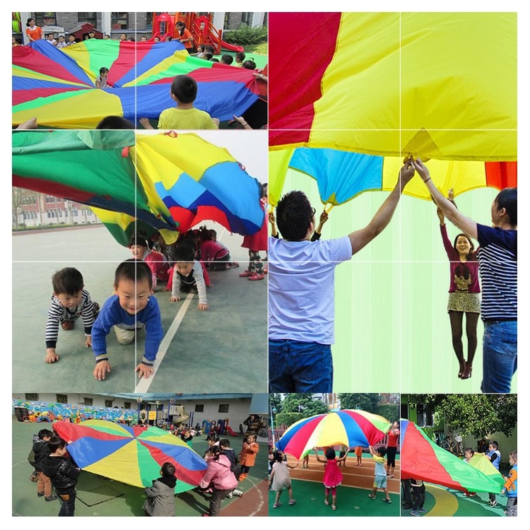6M Rainbow Color Children Kids Play Group Toy Parachute Tent with 8 Handles-1