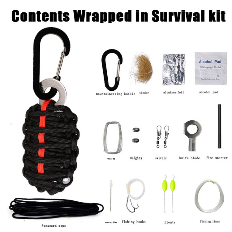 16 in 1 Emergency Tools Paracord Survival Kit - Black-2
