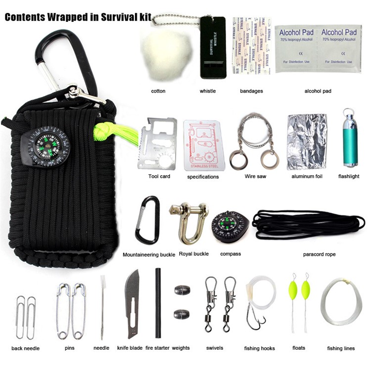 31 in 1 Gear Paracord Emergency Kit Tools Survival Kit - Black-3