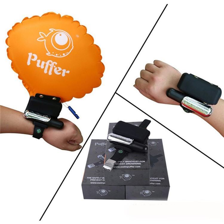 PUFFER Swimming Inflatable Survival Bracelet Anti-drowning Floating Gasbag Buoyancy Wristband-11