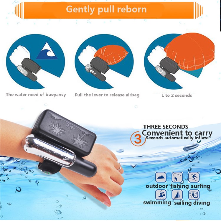PUFFER Swimming Inflatable Survival Bracelet Anti-drowning Floating Gasbag Buoyancy Wristband-7