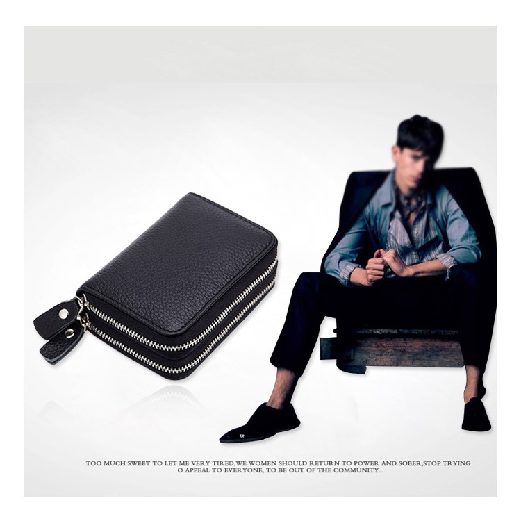 New Accordion Style Short Wallet Genuine Leather Credit Card Holder - Black-3