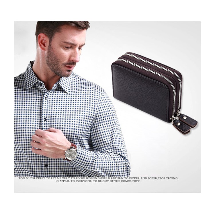 New Accordion Style Short Wallet Genuine Leather Credit Card Holder - Black-4
