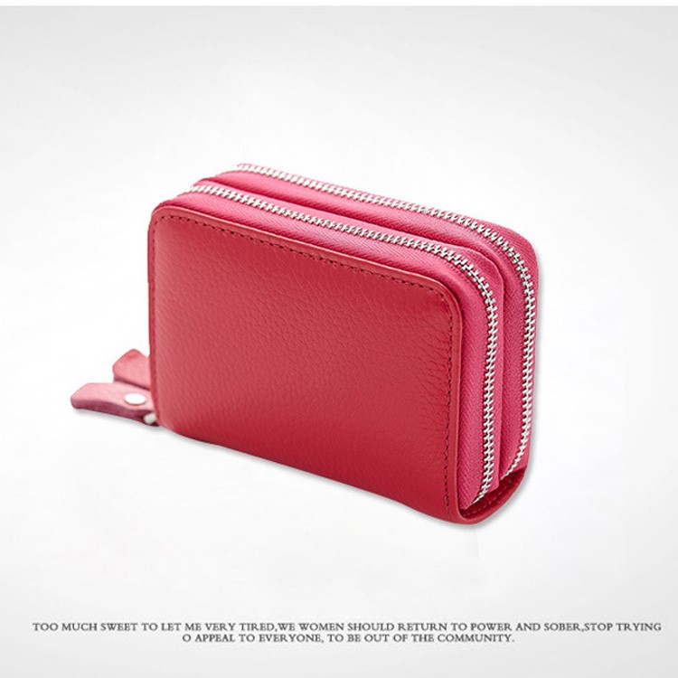 New Accordion Style Genuine Leather Credit Card Holder Short Wallet - Rose-1