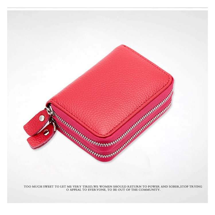 New Accordion Style Genuine Leather Credit Card Holder Short Wallet - Rose-2