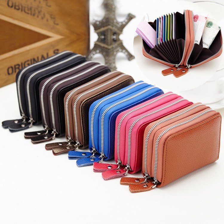 New Accordion Style Genuine Leather Credit Card Holder Short Wallet - Rose-4