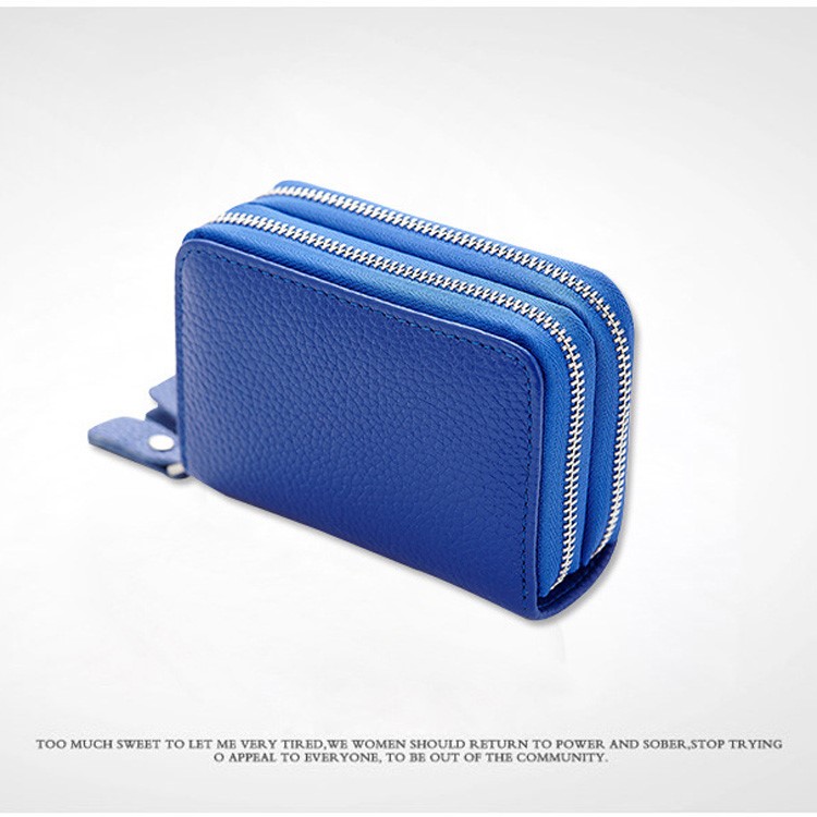 New Accordion Style Multi Card Slots Short Wallet Genuine Leather Holder - Blue-2