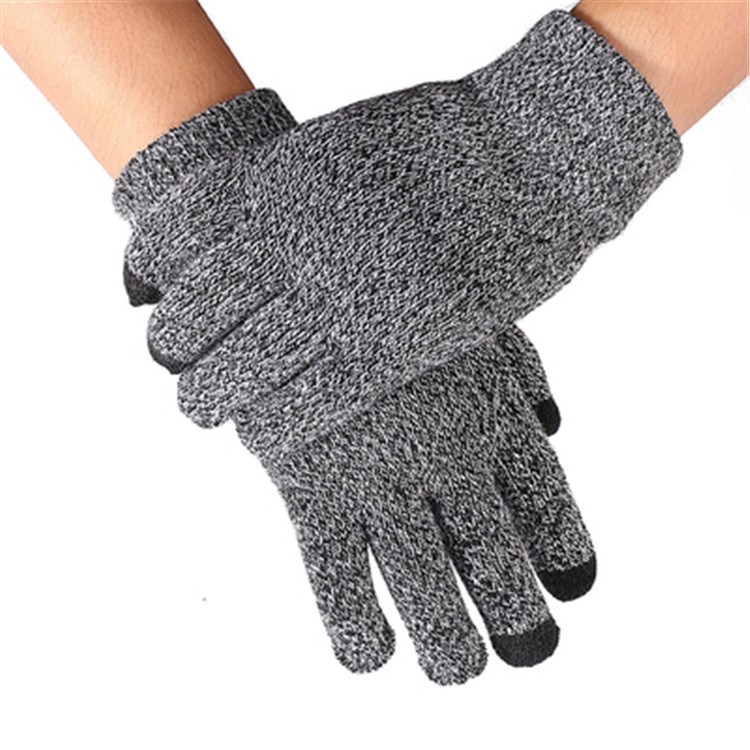 Unisex Touchscreen Texting Gloves Warm Winter Knitted Glove - Black Melange-1